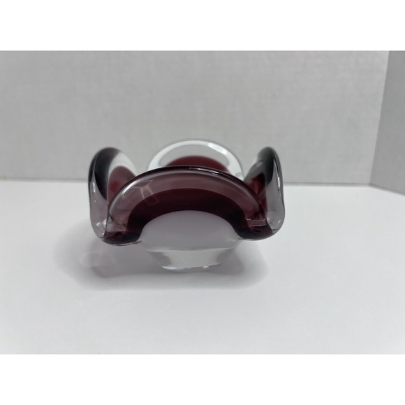 Art Studio Purple Glass Handkerchief Candle Holder Ashtray Paperweight Signed - Picture 1 of 7